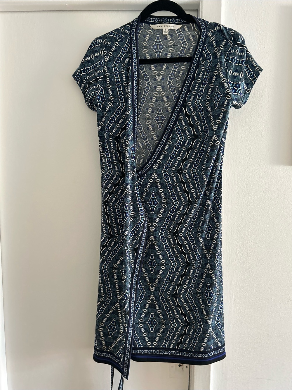 Max Studio Blue Patterned Wrap Dress - Women's Short Sleeve